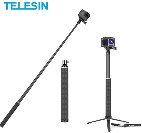 TELESIN ultra-léger en Fiber de carbone Selfie bâton avec trépied pour GoPro Hero/DJI OSMO Action/Insta360/AKASO Action caméra accessoires ► Photo 1/6