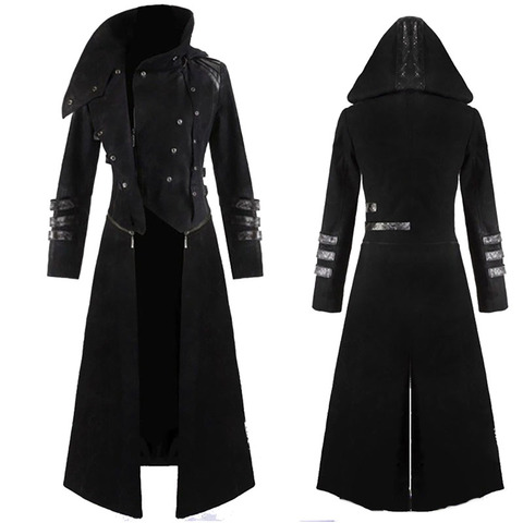 Steampunk Goth Long Trench couche de finition hommes militaire paon col haut veste à capuche Halloween tueur Costume pour hommes 4XL 5XL ► Photo 1/6