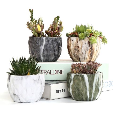 Pot de fleurs en marbre moderne, Succulent Pot de Cactus en céramique, conteneur de bonsaï avec trou de 3.35 pouces, idée cadeau ► Photo 1/6