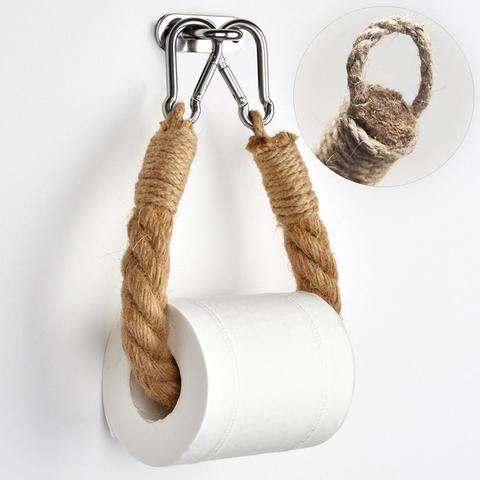 Porte-rouleau de papier toilette en corde de chanvre, fait à la main, rétro, créatif, suspendu au mur, 40/50/60/70cm ► Photo 1/6