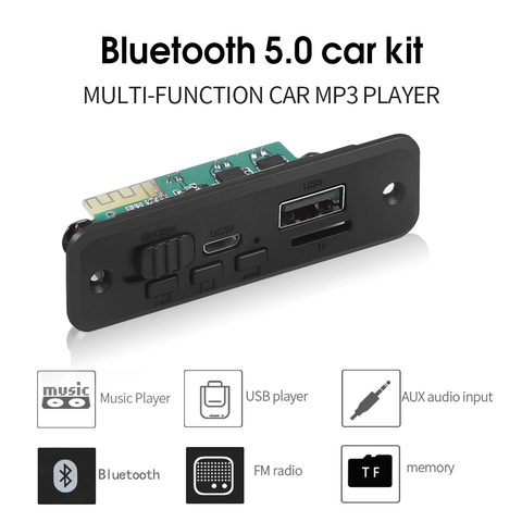 KEBIDU 5V Bluetooth 5.0 voiture lecteur MP3 décodeur carte 2x3W amplificateur sans fil Module de Radio FM TF USB AUX Audio ► Photo 1/5