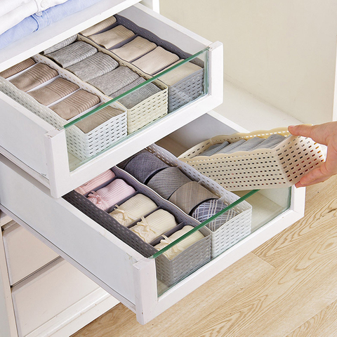 Panier de rangement à 5 cases, organiseur de garde-robe, boîte de rangement pour femmes et hommes pour chaussettes sous-vêtements, conteneur en plastique organisateur de maquillage ► Photo 1/6