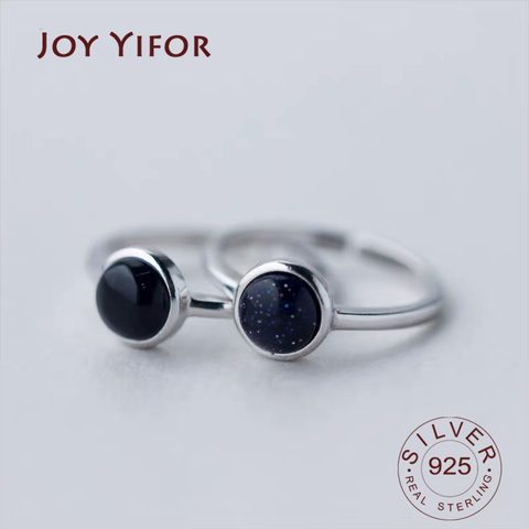 Bague ronde en argent Sterling 925 véritable Zircon noir pour femmes, bijoux fins mignons, accessoires minimalistes, à la mode, cadeau, 2022 ► Photo 1/5