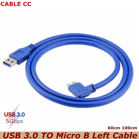 Câble Micro B USB 3.0 à 90 degrés à angle droit, 0.6m/1m, haute vitesse, pour disque dur mobile, téléphone portable, caméra d'ordinateur ► Photo 1/4