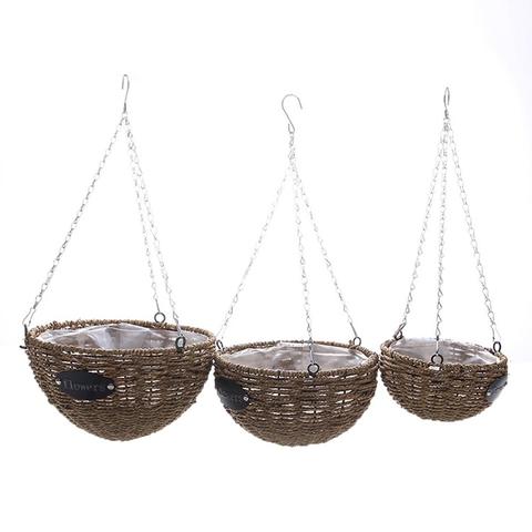 Jardinière suspendue Pots de fleurs panier tissé artificiel suspendu Type de bassin pour balcon extérieur plantes décor à la maison ► Photo 1/6