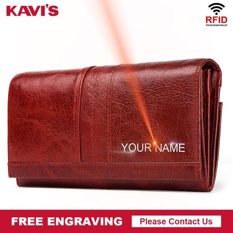 KAVIS-cuir véritable pour femmes, portefeuille en cuir véritable gravure gratuite, porte-monnaie, loquet poromonee, pochette, sac à argent pour femmes, Long et pratique ► Photo 1/6