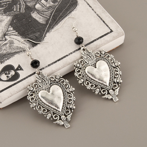 Boucles d'oreilles pendantes en forme de squelette, Vintage, sorcière, Vampire, fantôme, cœur, miroir magique, bijoux gothiques, cadeau ► Photo 1/3