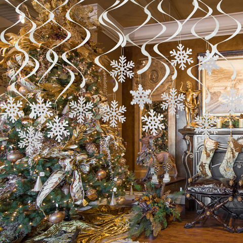 Banderoles suspendues en spirale pour Mini arbre de noël, décorations au plafond, flocon de neige, pour fête de nouvel an, noël, 6 pièces/ensemble ► Photo 1/6