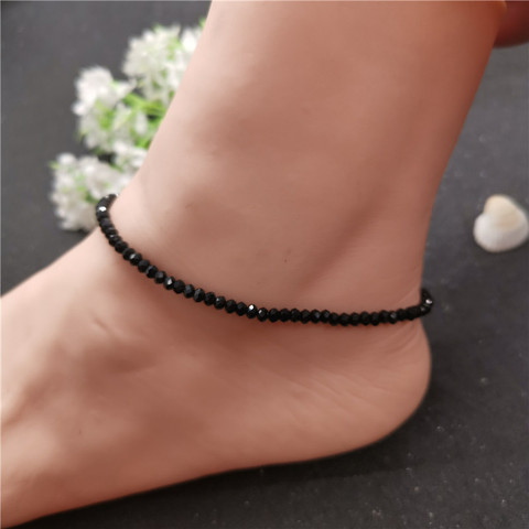 Bracelet de cheville pour femmes, perles de cristal, noir, 3mm, style bohémien, pour la plage, pour la jambe, bijou pour le pied, nouveauté ► Photo 1/5