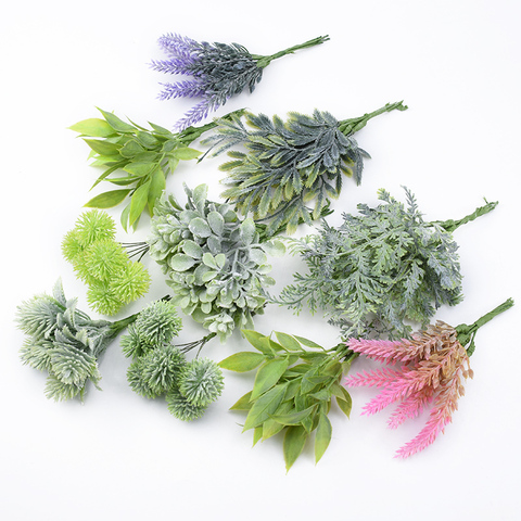 Plantes artificielles en plastique 6 pièces | vases à fleurs cousues à broche pour décoration de mariage, guirlande de noël pour décoration de maison ► Photo 1/6