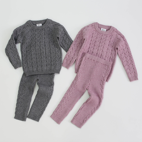 Ensemble de vêtements pour bébés garçons et filles, tricot, chemise à manches longues + pantalon, couleur Pure, automne et hiver ► Photo 1/6