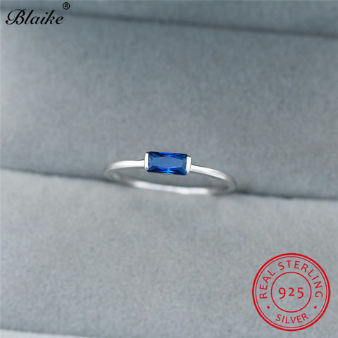 Véritable s925 bague en argent Sterling bleu rouge noir Zircon petit Rectangle pierre anneaux pour les femmes de mariage mince anneau bande empilage anneaux ► Photo 1/6