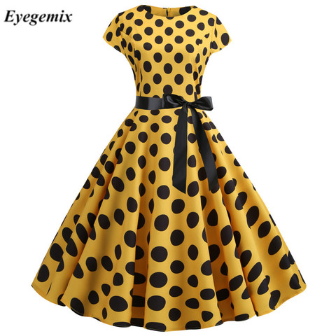 Polka Dot imprimer Robe d'été Vintage femmes 1950s Swing Rockabilly Robe Robe Femme grande taille décontracté à fleurs bureau fête Vestidos ► Photo 1/6