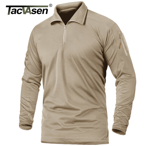 TACVASEN – T-shirts à manches longues avec poche à fermeture éclair, T-shirts tactiques pour hommes, chemises à col à fermeture éclair, hauts militaires à séchage rapide, 1/4 ► Photo 1/6