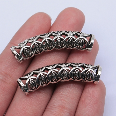 WYSIWYG 5 pièces 46x14mm Antique couleur argent creux cheveux tresse Dreadlock pour la fabrication de bijoux bijoux à bricoler soi-même résultats ► Photo 1/1