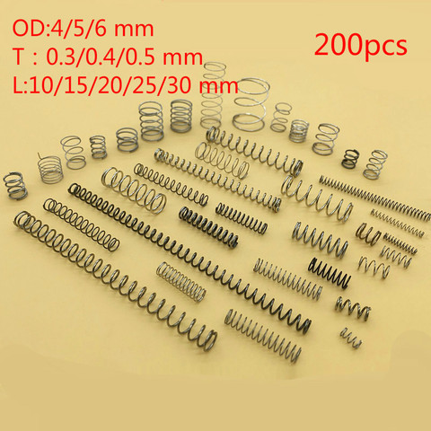 Ressort de compression en acier inoxydable 304, réparation de haute qualité, petit fil de combinaison à ressort diamètre 0.5/0.3/0.4 OD4/5/6 10-30 longueur 225 pièces ► Photo 1/4