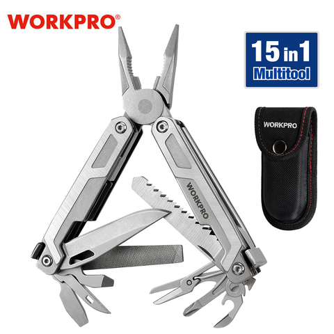 WORKPRO pince coupe-scie pour EDC outils utilitaires en acier inoxydable avec gaine, outil multi-outil 15 en 1 de poche ► Photo 1/6