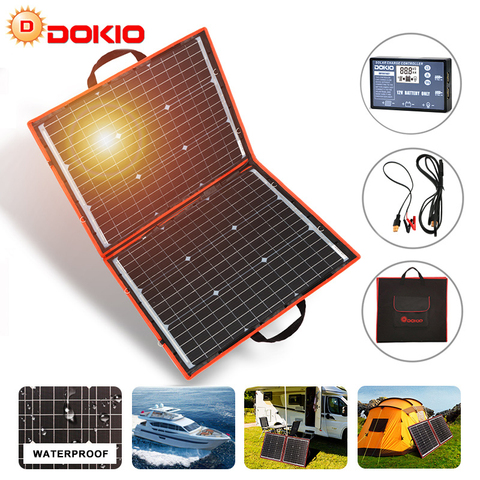 Dokio 18V 80W souple pliable monocristlin photovoltaique panneau + 12V USB controller kit bag pour camping voiture & bateau & power bank cellule panneau solaire Portable de haute qualité ► Photo 1/6