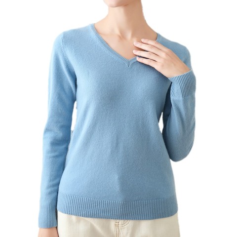 Pull en laine tricotée à manches longues pour femmes, col en v, pull fin, couleur unie, bas slim ► Photo 1/6