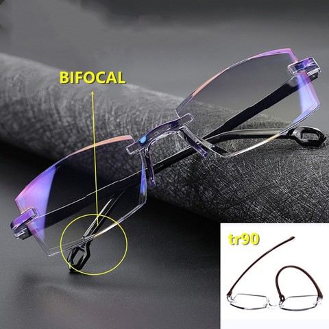 Haute qualité bifocale Anti bleu lunettes de lecture Portable sans monture multifocale presbyte lunettes grossissement diamant coupe nouveau ► Photo 1/6