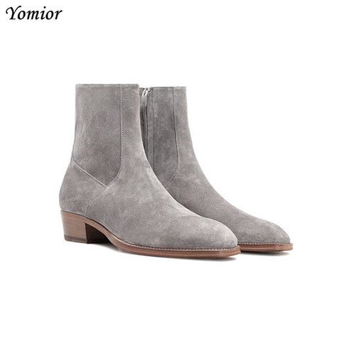 Yomior – bottines en cuir de vache véritable pour hommes, chaussures à bout pointu, Vintage, fermeture éclair, liège, robe formelle, Chelsea, grande taille ► Photo 1/6