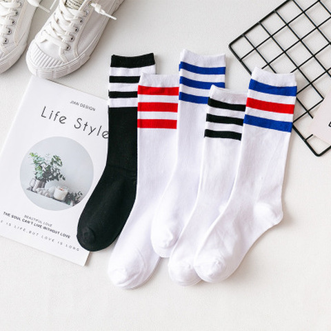 Chaussettes en coton rétro pour hommes, longues et courtes, à rayures, hip-hop, école, Harajuku, blanches, noires, d'hiver, fraîches, chaussettes de skateboard ► Photo 1/6