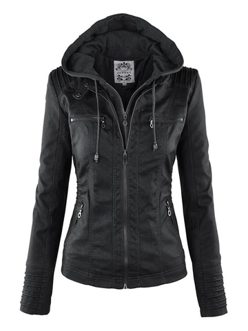 Veste gothique en Faux cuir femme 2022, sweat à capuche hiver automne veste de moto noir vêtements d'extérieur Faux cuir PU veste de base manteau ► Photo 1/6