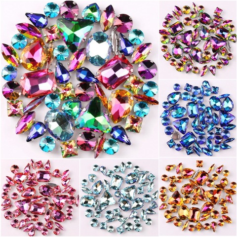 Ensemble de griffes argentées 50 pièces/sac formes mélangées arc-en-ciel et gelée bonbons AB verre cristal cousu sur strass robe de mariée, sacs diy ► Photo 1/6