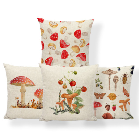 Personnalisé Fun taie d'oreiller champignon feuille escargot carré dessin animé housse de coussin décoration de la maison canapé 45*45Cm Polyester lin oreiller ► Photo 1/6