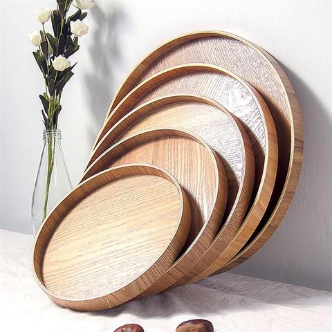 Plateau rond de Style japonais assiette de service alimentaire Snack en bois assiette de Deseert thé naturel serveur de nourriture plats plateau de boissons ► Photo 1/6