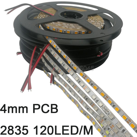 Bande adhésive Flexible, 4mm, largeur étroite 5m 2835 LED, 120LED/M, 600SMD, 12V, blanc chaleureux, bleu, vert, rouge, jaune, IP20 ► Photo 1/6