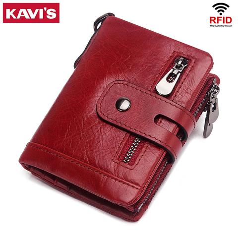 KAVIS cuir véritable femmes portefeuille dame femme porte-monnaie portefeuille cuir de vachette rouge Portomonee Mini Walet sac de poche ► Photo 1/6