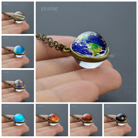 Collier huit planètes mercure vénus terre Mars Jupiter saturne Uranus Neptune Double face boule de verre pendentif pour femme bijoux ► Photo 1/6