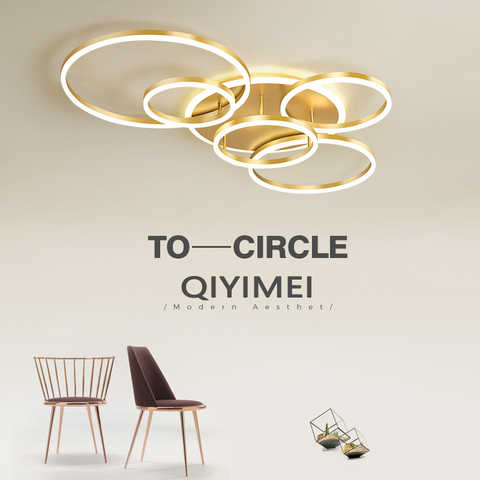 Chandelier à éclairage LED moderne, à intensité réglable, luminaire plafonnier décoratif de couleurs dorée, blanche, café, idéal pour un salon, un studio ou une chambre ► Photo 1/6