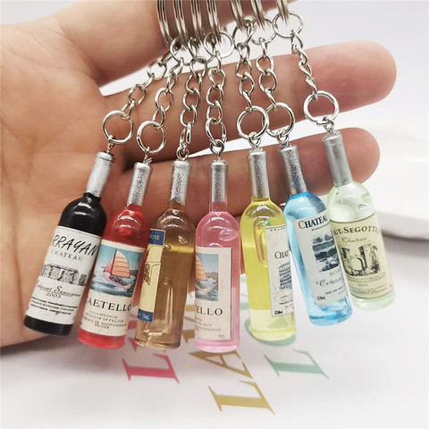 Mignon nouveauté résine bière bouteille de vin porte-clés couleur assortie pour femmes hommes voiture sac porte-clés pendentif adhéons cadeau de fête de mariage ► Photo 1/6