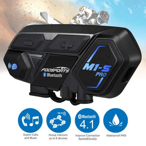 Fodsports-oreillette Bluetooth pour moto, appareil de communication pour casque, Interphone pour 8 motocyclistes M1S Pro, kit mains-libres étanche, sans-fil, MP3 ► Photo 1/6