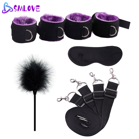 SMLOVE Menottes de sexe avec masque et flirt plume bâton BDSM Bondage ensemble sous lit érotique jouets sexuels pour les femmes Couple adulte jeu ► Photo 1/6