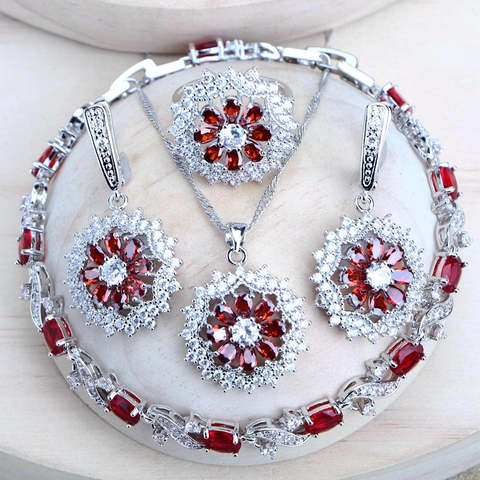 Ensemble de bijoux de mariée en argent 925, zircone cubique, bijoux de Costume, bagues de mariage, boucles d'oreilles, pendentif, Bracelets, collier pour femmes ► Photo 1/6