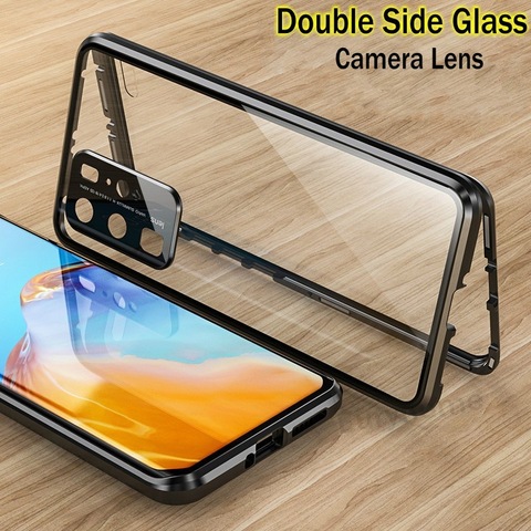 Étui en verre magnétique pour Huawei P30 P40 Pro Lite lentille de caméra en métal protection Double couverture tempérée pour Huawei Honor 30 20 Pro ► Photo 1/6