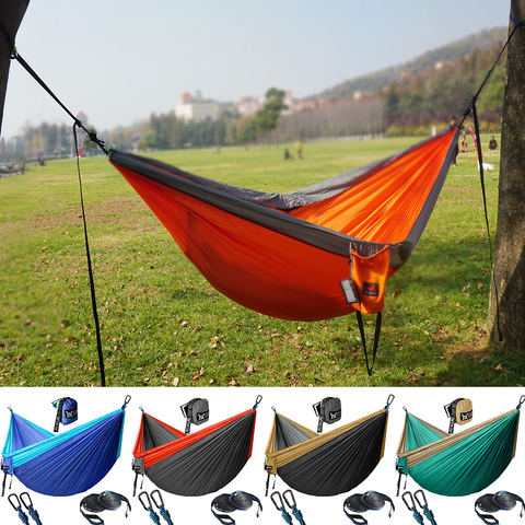 Mise à niveau Camping hamac en plein air touristique suspendus hamacs Portable Parachute Nylon randonnée hamac pour sac à dos voyage ► Photo 1/6