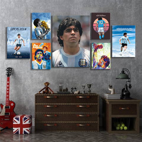 Diego Maradona affiche peinture murale Super étoile œuvre toile impression affiche murale salon décoration autocollant pour la décoration intérieure ► Photo 1/6