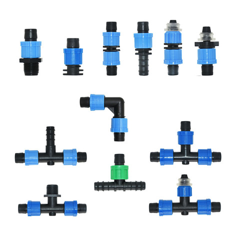 5 pièces 16mm Irrigation goutte à goutte ruban connecteurs té coude fin bouchon réparation connecteur agricole économie d'eau tuyau d'irrigation Joint ► Photo 1/6