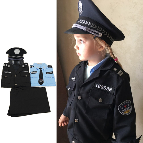 Costumes Cosplay, uniforme de Police pour enfants, uniforme de Police pour adolescents, costume pour policier, cadeau d'halloween de noël pour enfants ► Photo 1/6