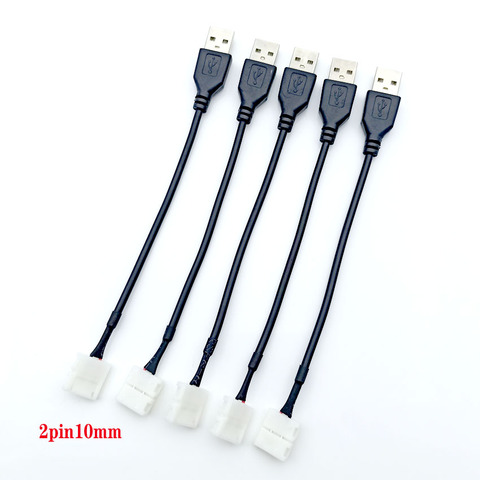 Connecteur de bande led vers USB, 5 pièces, 2 broches, 18cm, 8mm/10mm, soudure gratuite pour bande led 5050 DC5V ► Photo 1/6