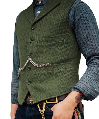 Gilet d'affaires en laine/Tweed, bleu Royal, à chevrons, gilet Business formel pour garçons d'honneur, nouveau mariage ► Photo 1/6