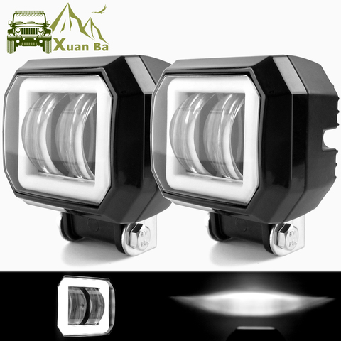 3 pouces ange yeux Led lumière de travail 12V 24V pour voiture DRL Halo 4x4 Offroad moto vélo ATV SUV camion feux de travail ► Photo 1/6