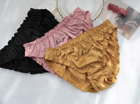 2022 nouveauté 100% Photo réelle M L XL belle mignonne Lolita Kawaii soie intimée bonne Satin broderie culottes sous-vêtements slip ► Photo 1/6