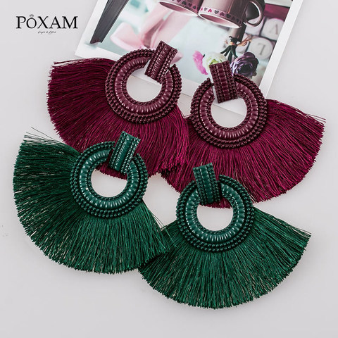 Boucles d'oreilles bohémiennes à grandes franges pour femmes, Vintage, en tissu de soie, à frange, goutte, bijoux à la mode, 2022 ► Photo 1/6