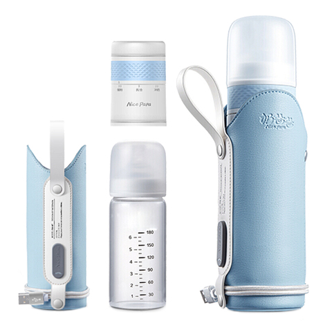 Biberon 3 en 1 pour bébé, ensemble d'alimentation de voyage avec stockage de lait en poudre avec chauffage USB, sac thermique, livraison directe bleu rose ► Photo 1/6