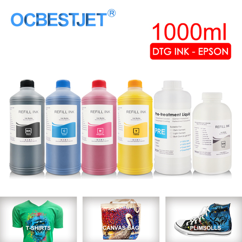 Encre en Textile, 1000ML DTG-encre pour tête d'impression pour DX5, DX6, DX7, DX10, pour Epson 1390, R1900, R2000, F2000, F2100, 7 couleurs en option ► Photo 1/6